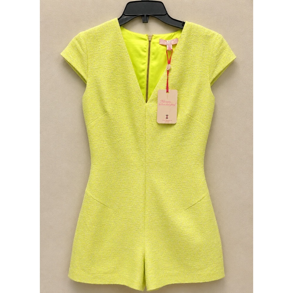 Ted Baker Gwenife Playsuit Womens 0 Bright Yellow New Textured Romper Cap Sleeve